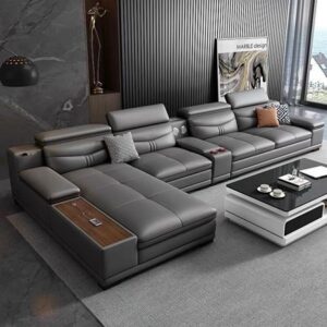 Sofa góc L bọc da nhập khẩu kèm bàn trà