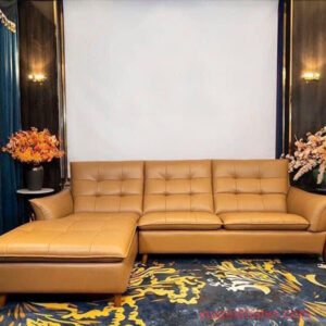 Sofa góc L bọc da nhập khẩu, tựa lưng rút nút