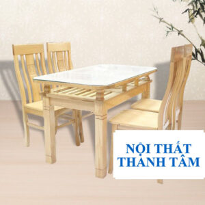 BÀN ĂN GỖ SỒI 2 TẦNG 4 GHẾ MÀU TỰ NHIÊN