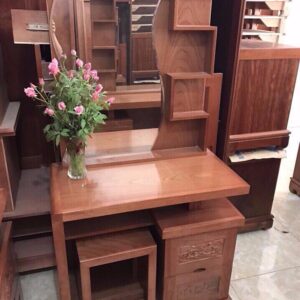 Bàn phấn trang điểm gỗ tự nhiên gương uốn lượn