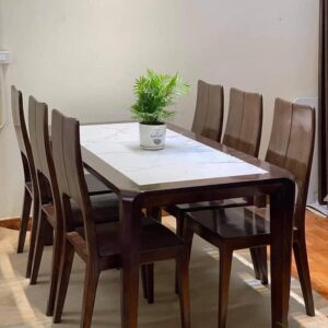 Bộ bàn ăn 6 ghế gỗ sồi nga mặt đá