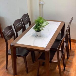 Bộ bàn ăn 6 ghế gỗ sồi nga mặt đá