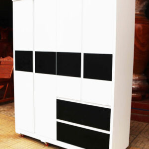 Tủ Quần Áo Gỗ MDF Màu Trắng Chỉ Đen Sang Trọng